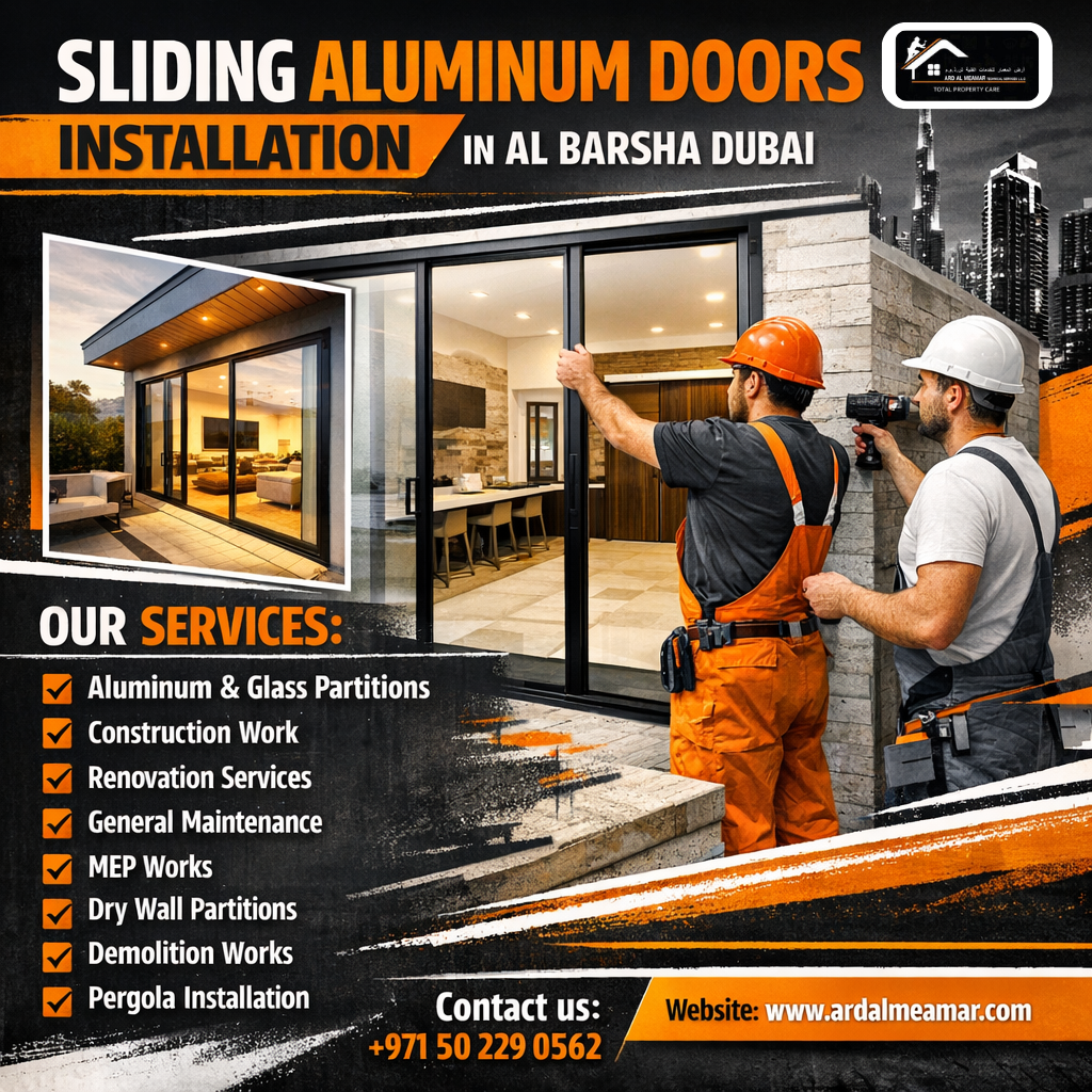 sliding aluminum doors installation in al barsha dubai