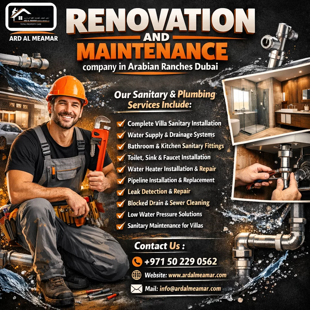 villa sanitary installation in arabian ranches dubai